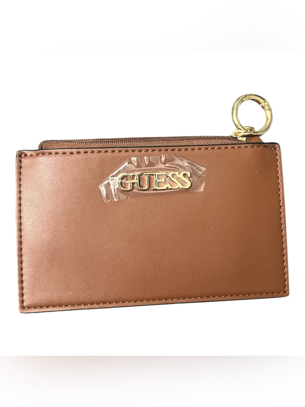 GUESS Brown Card & Key Holder with Gold Logo Hardware